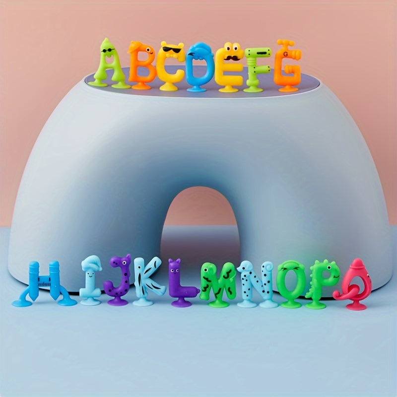 26 Piece Multicolor Rubber Alphabet Letters with Suction Cups Educational Spelling Learning Toy ABC Letter Game for Toddlers Kids Bath Toy Wall Toy Birthday Christmas Gift