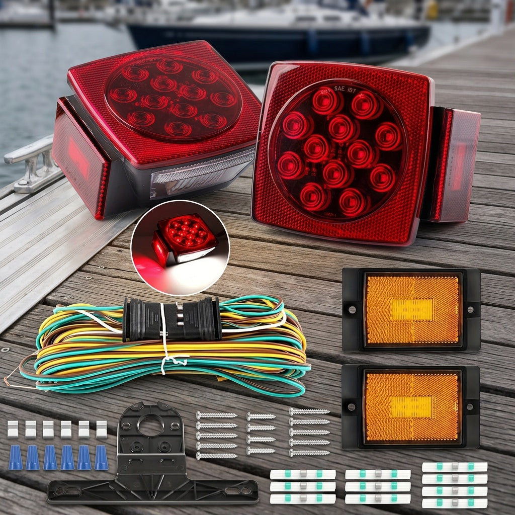 12V LED Trailer Light Kit with Wiring Harness – Submersible Waterproof Utility Trailer Lights for Boat RV Truck, Complete Kit for Trailers Under 80 Inch, Corrosion Resistant