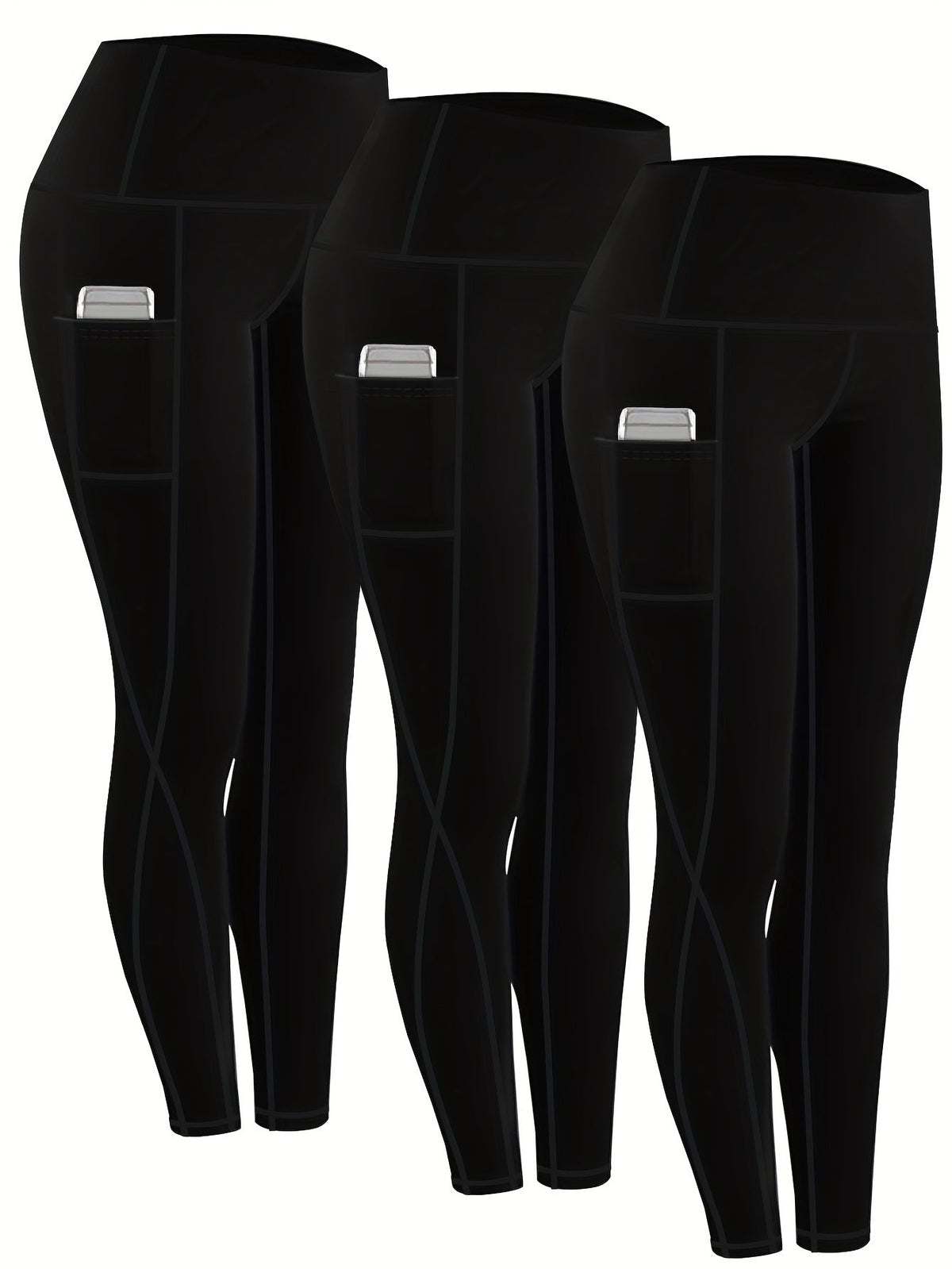 Women's High Waist Compression Leggings 3-Pack with Pockets 230g Breathable Tights for Yoga Fitness Sports Daily Wear – All Seasons Multi-Color Shapewear S-XXL