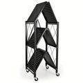 3-Layer Heavy Duty Foldable Metal Storage Rack with Wheels 750 LBS Capacity – Movable Rolling Shelving Unit for Garage, Kitchen, Warehouse & Home Organization, Black
