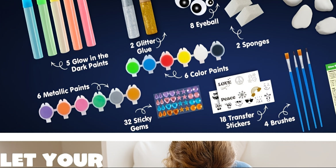 Glow in the Dark Stone Painting Kit for Kids – Creative DIY Rock Art & Craft Set, Graffiti Painting Toy, Outdoor Activity Gift for Boys and Girls Birthday Parties