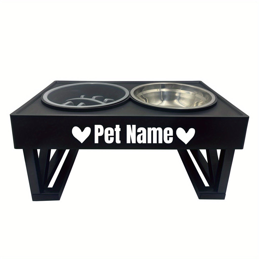 Personalized Raised Dog Bowl Stainless Steel with Slow Feeder & Height-Adjustable Double Dog Food Water Bowl for Medium Large Dogs and Cats