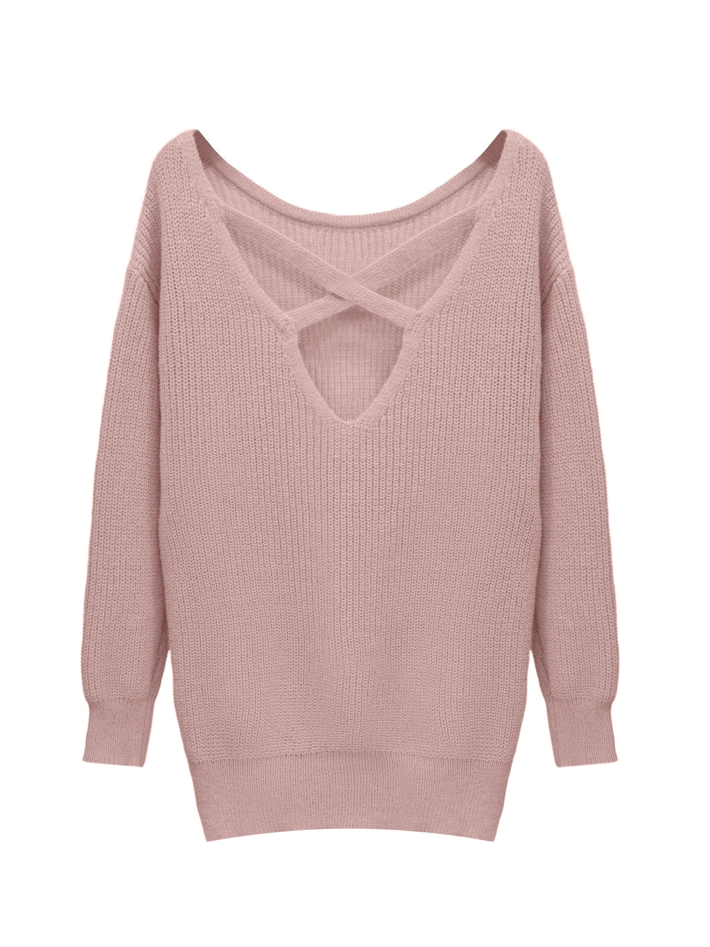 Women's Cross-Back Cutout Knit Dress Y2K Style Hollow Out Bodycon Pink Solid Color Fall Winter XS S M L XL XXL