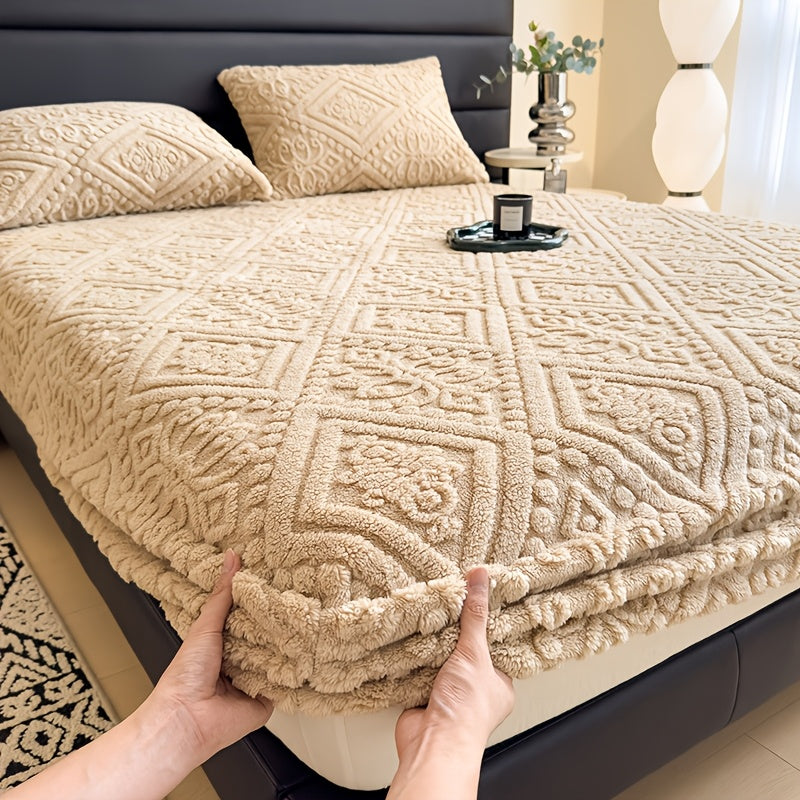 European Embossed Soft Bed Sheet – All Season Deep Pocket Mattress Cover, Super Soft Machine Washable Bedding for Twin Full Queen King, Warm Mattress Protector (No Pillowcase)