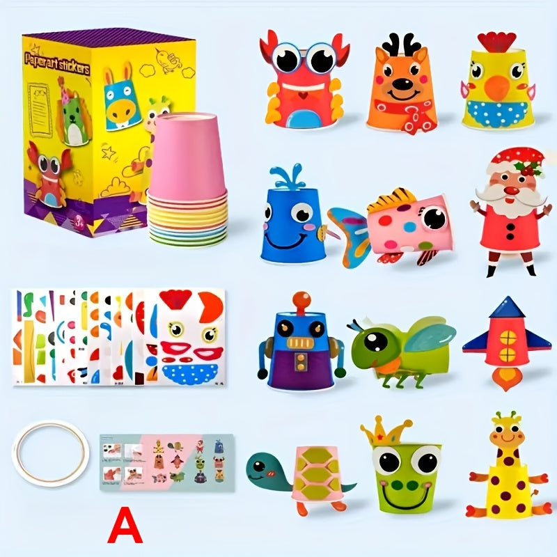 Paper Cup Craft DIY Set 12pcs Kids Arts and Crafts Kit Creative Handmade Activity for Children Ages 3 and Up Fine Motor Skills Development Birthday Gift Holiday Craft Project Boys Girls