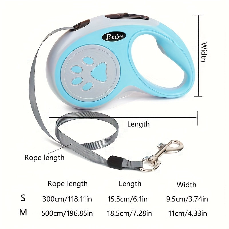 Paw Print Retractable Dog Leash - 4 Color Options, 10ft or 16ft Extendable Lead for Small Dogs, Ergonomic One-Button Control Leash for Walking & Outdoor Use (Black/Pink/Blue/Green)