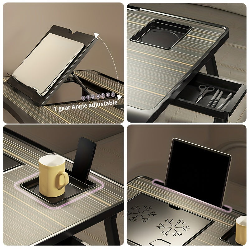 Foldable Laptop Desk for Bed & Couch with Cup Holder Phone Holder Drawer USB Port Home Office Breakfast Tray Lap Desk for Working Watching Movies – 6 Styles