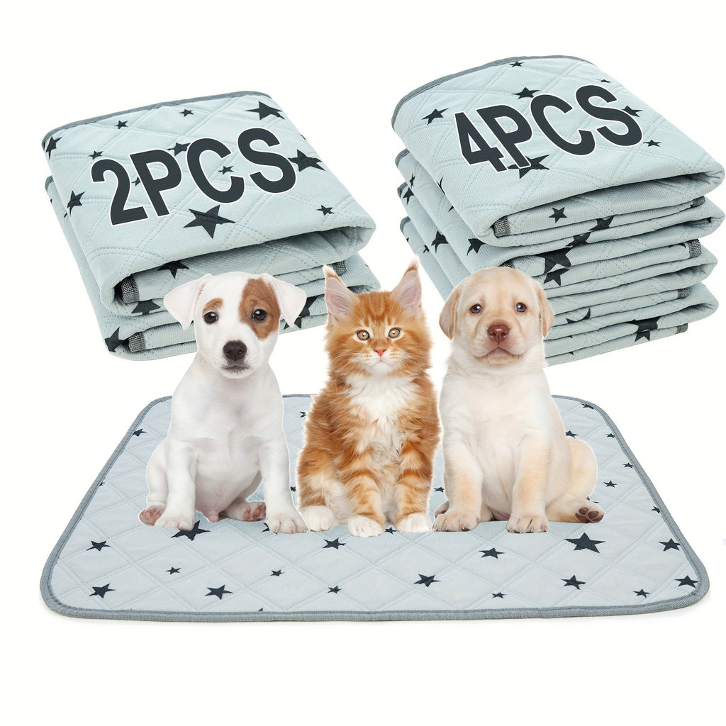 Washable Dog Pee Pad 2-Pack & 4-Pack, Star Print Leakproof Reusable Training Mat for Puppies & Cats, Absorbent Non-Slip Pet Urine Pad for Crate Sofa Car Seat, 24x18 Inch Puppy Potty Training Pad