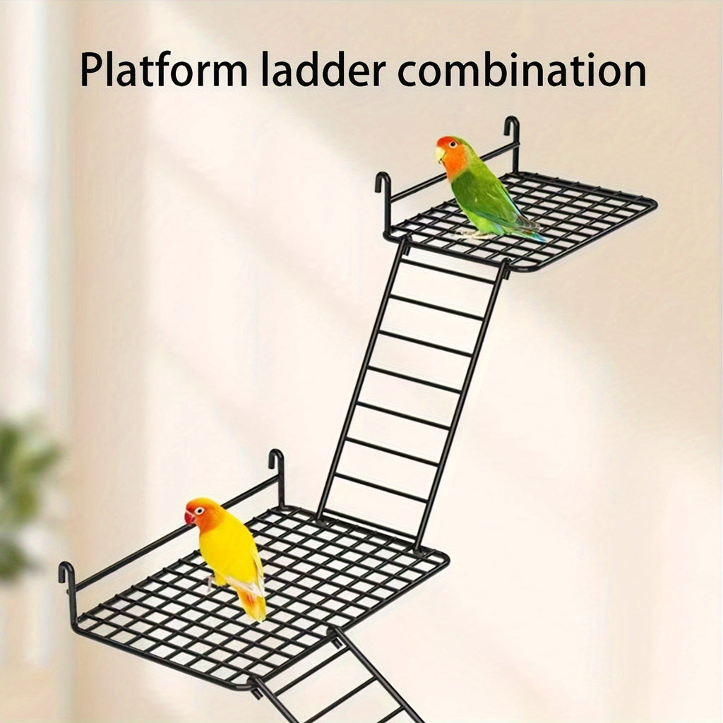 Metal Bird Ladder Climbing Frame - Parrot Perch Stand Wind Belt Swing Toy for Parakeets, Cockatiels, Lovebirds & Small Birds - Durable Steel, Easy Install, Cage Accessory for Bird Enrichment