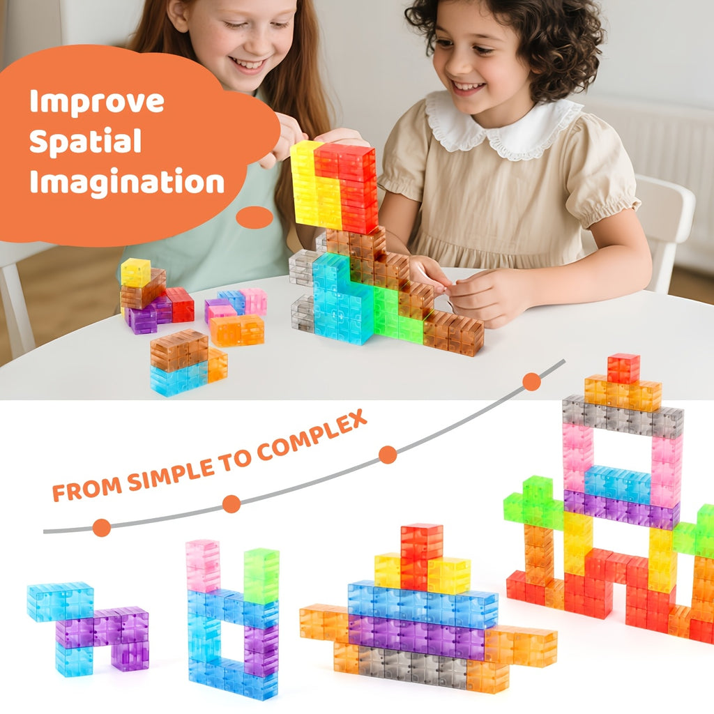 Magnetic Building Blocks 100 Pieces - Transparent Colorful Magnetic Cubes STEM Construction Toy, Creative Stacking Shape Tiles for Kids, Educational Gift for Boys & Girls, Birthday Christmas Halloween