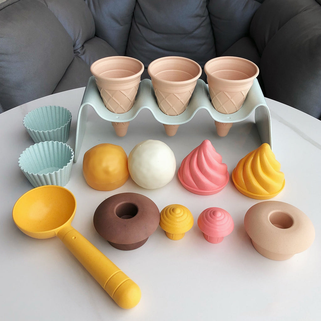 Ice Cream Toy Set 7 Piece with Sand Digging Tools Scoop Cone Pretend Play Outdoor Beach Sandbox Toy for Toddlers Kids Summer Gift Party Favor