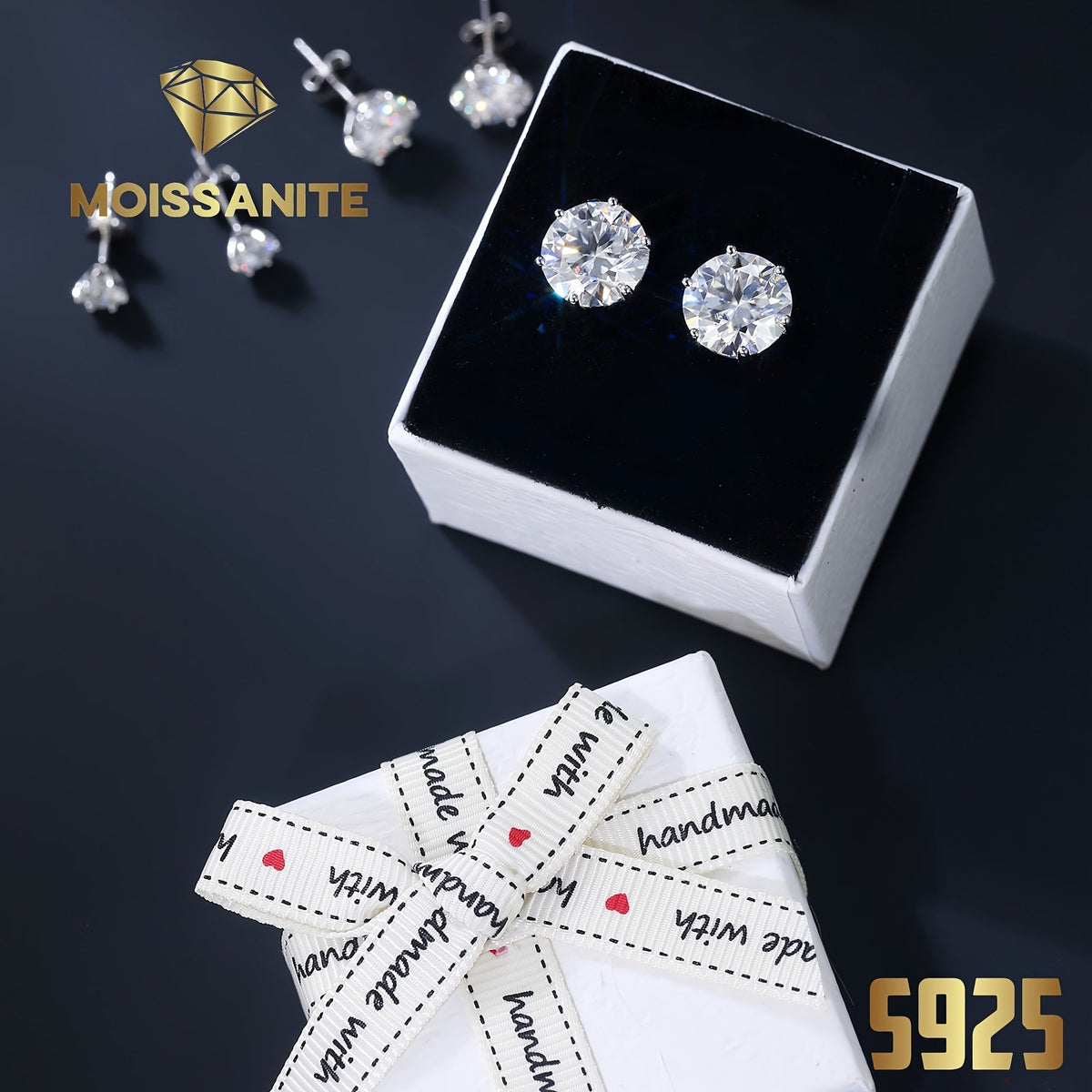 Moissanite Stud Earrings D Color VVS Brilliant Round Cut S925 Sterling Silver – 1CT to 10CT Options, Velvet Pouch & Polishing Cloth Included, Perfect Birthday, Christmas & Valentine’s Day Gift (4.25g)