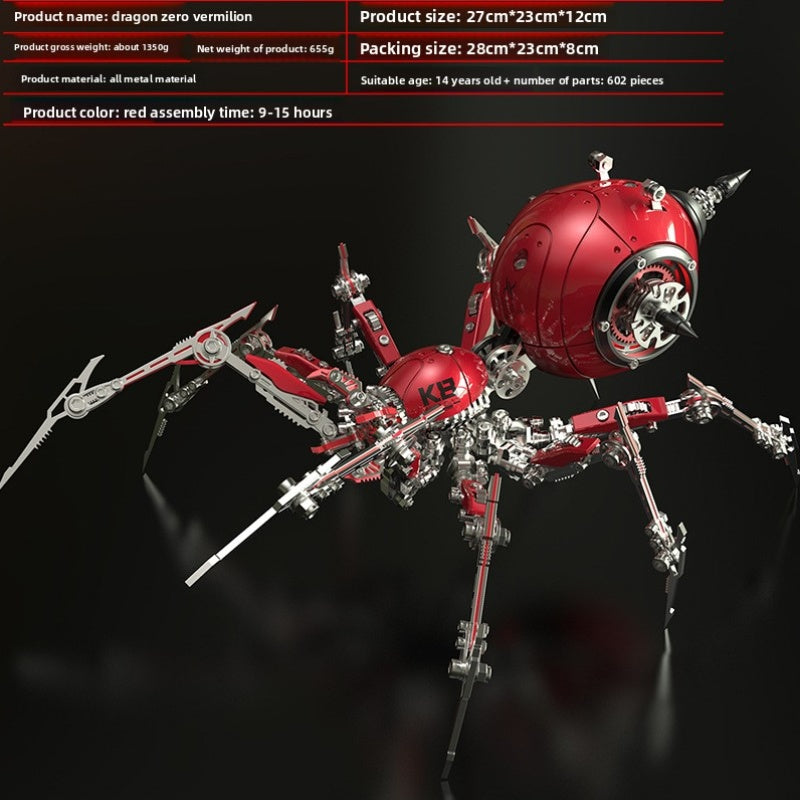 Mechanical Spider Metal Construction Kit - Intricate 3D Metal Model Building Set for Adults Ages 18+, Battery-Powered Figurine, Red Vermilion | STEM Desk Decor Gift for Men Boys Collectors
