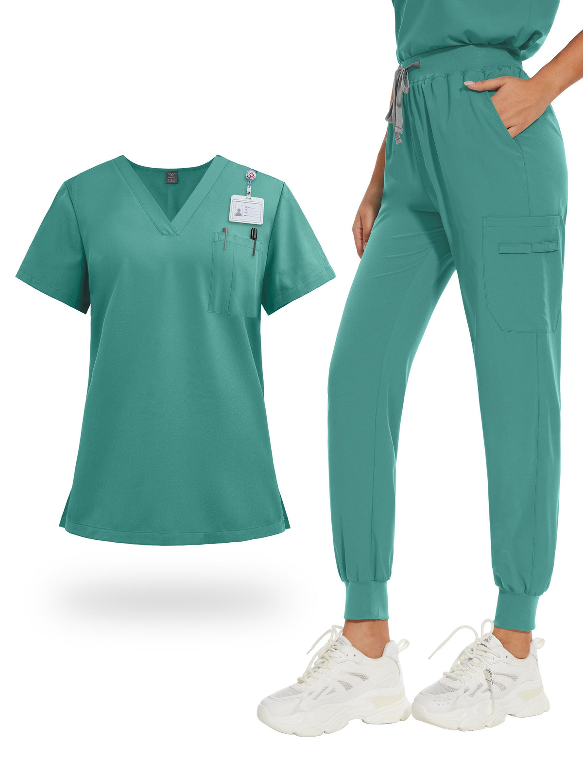 Women's Scrub Sets V-Neck Uniform Tops and Pants with Pockets for Nurses Medical Dental Spa Work Wear Short Sleeve Solid Color All Season Scrub Suit Elastic Comfortable Healthcare Outfit