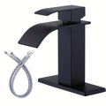 Waterfall Bathroom Sink Faucet Single Handle Hot & Cold - Universal 1 or 3 Hole Countertop Mount, RV Vanity Faucet with Water Supply Hose, Modern Design in Black, Black Gold & Silver