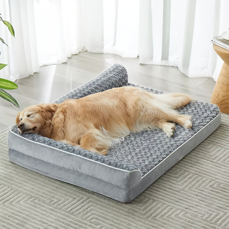Large Dog Sofa Bed L-Shaped – Tri-Color Fabric Pet Sofa with Removable Cover & Non-Slip Base, Deep Sleep Orthopedic Couch Bed for Large & Medium Dogs