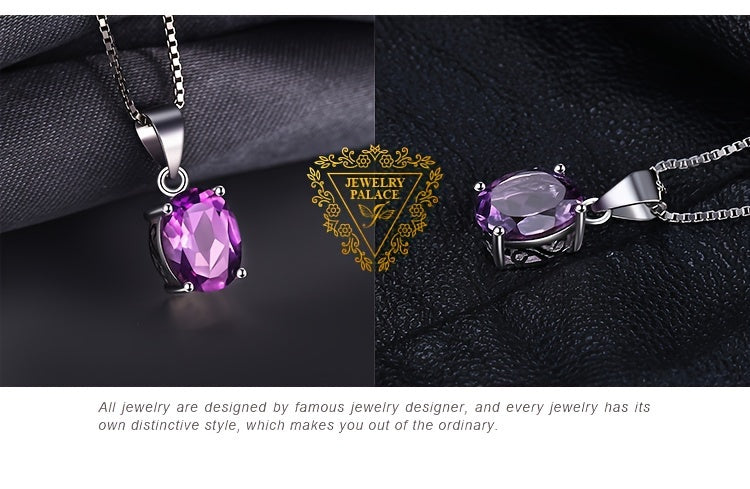 925 Sterling Silver Natural Gemstone Oval Cut Pendant Necklace for Women – Amethyst Citrine Garnet Peridot Topaz Multi-Faceted Fine Jewelry, Elegant Dating Daily Gift for Girls