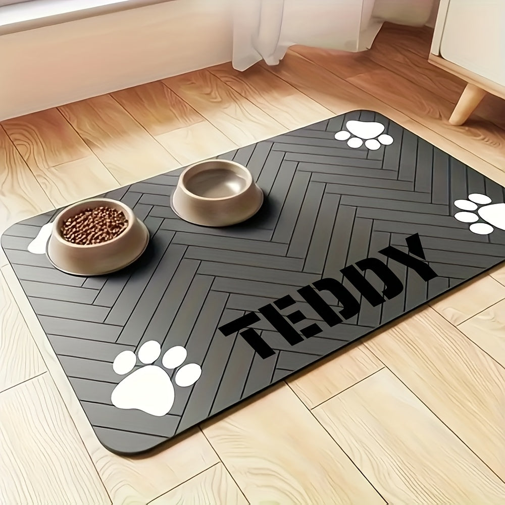 Personalized Pet Feeding Mat Custom Name - Large Non-Slip Water-Absorbing Quick-Dry Dog Cat Bowl Mat, Nordic Style Waterproof Placemat for Pet Food & Water Bowls, Custom Dog Cat Gift