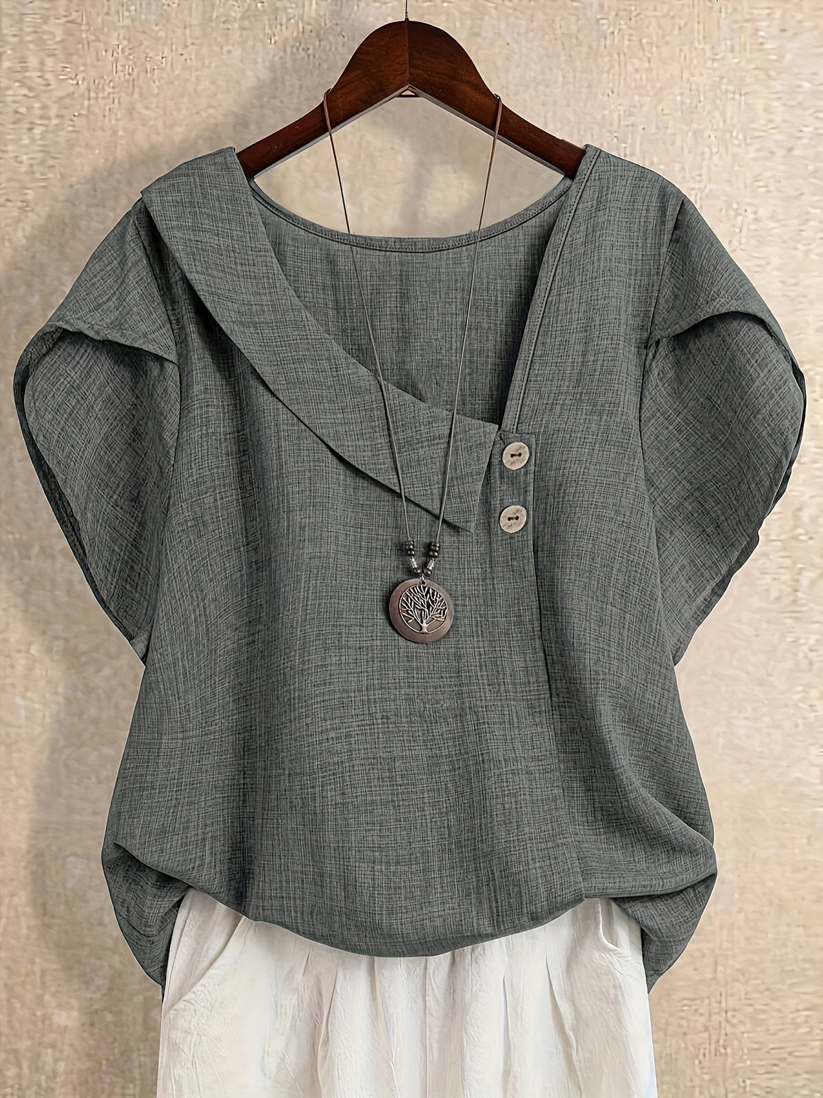 Women's Solid Color Asymmetric Neck Fashion Shirt Summer Tops Elegant Casual Blouse 100% Polyester S-XXL