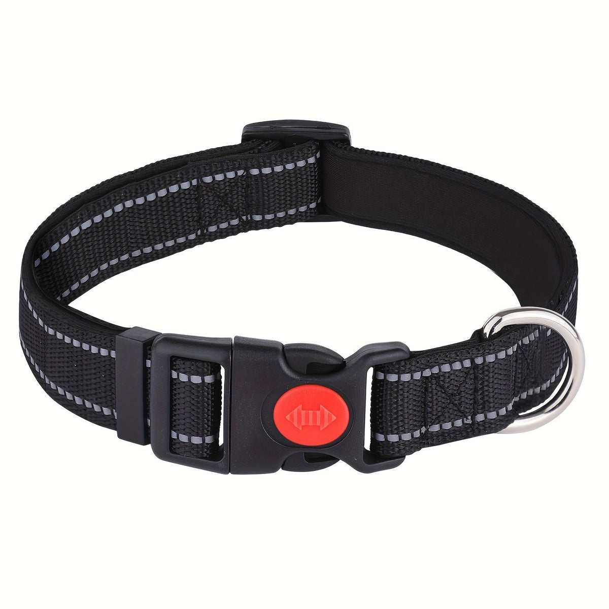 Reflective Dog Collar with Safety Locking Buckle - Adjustable Soft Neoprene Padded Breathable Nylon Pet Collar for Small Medium Large Dogs, Night Visibility Safety Collar