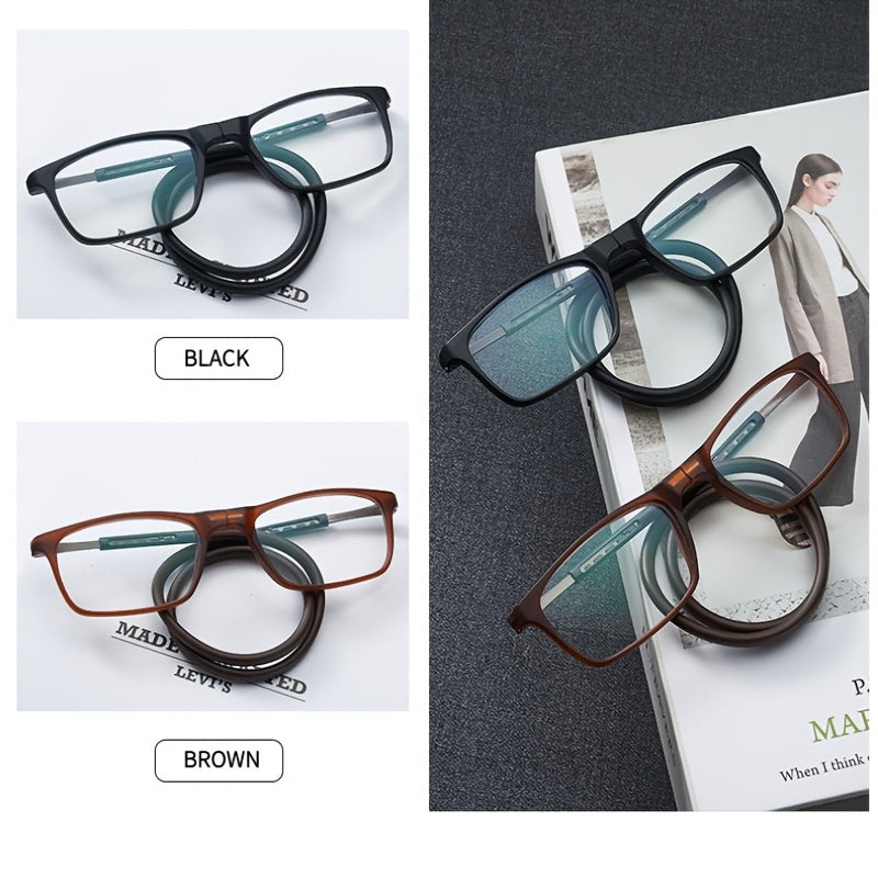 4 Pairs Magnetic Neck Hanging Folding Reading Glasses for Men and Women – Ultra-Light Square Retro Presbyopic Frame, Portable Telescopic Anti-Fall Design, Strengths +1.0 to +4.0 for Office Daily Wear