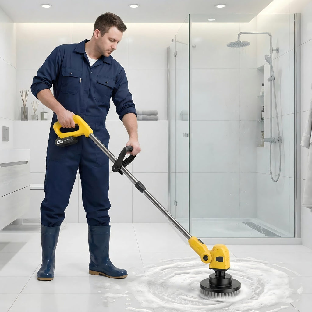 Wireless Rotating Electric Floor Cleaner with Telescopic Handle - 2 Brush Heads, 4 Mop Pads, Cordless Spin Scrubber for Kitchen, Bathroom, Balcony & Living Room Floors