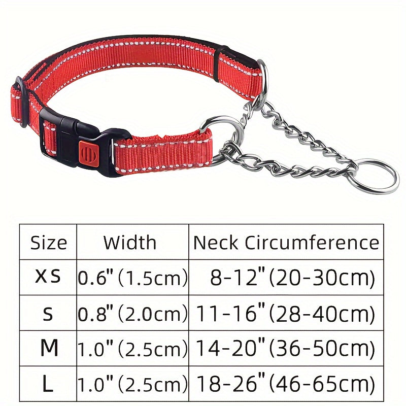 Martingale Dog Collar with Stainless Steel Chain – Heavy-Duty Soft Padded Reflective Training Collar with Quick-Release Buckle for Small, Medium & Large Dogs, 5 Colors