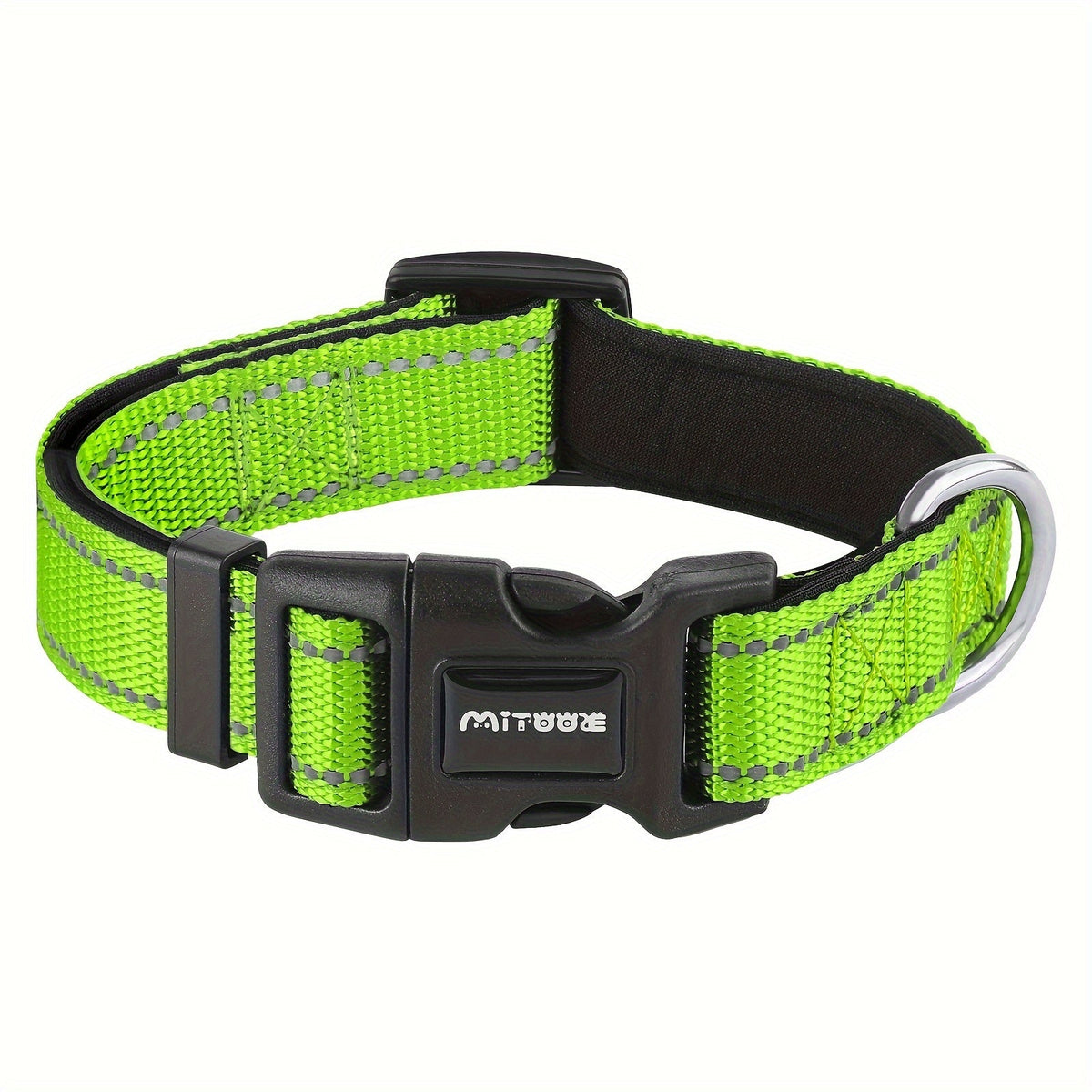 Reflective Neoprene Dog Collar with Comfort Padding - Adjustable Elastic Fit for Medium & Large Breed Dogs, Soft Padded Safety Collar for Training & Walking with High-Visibility Reflective Strip for Night Safety