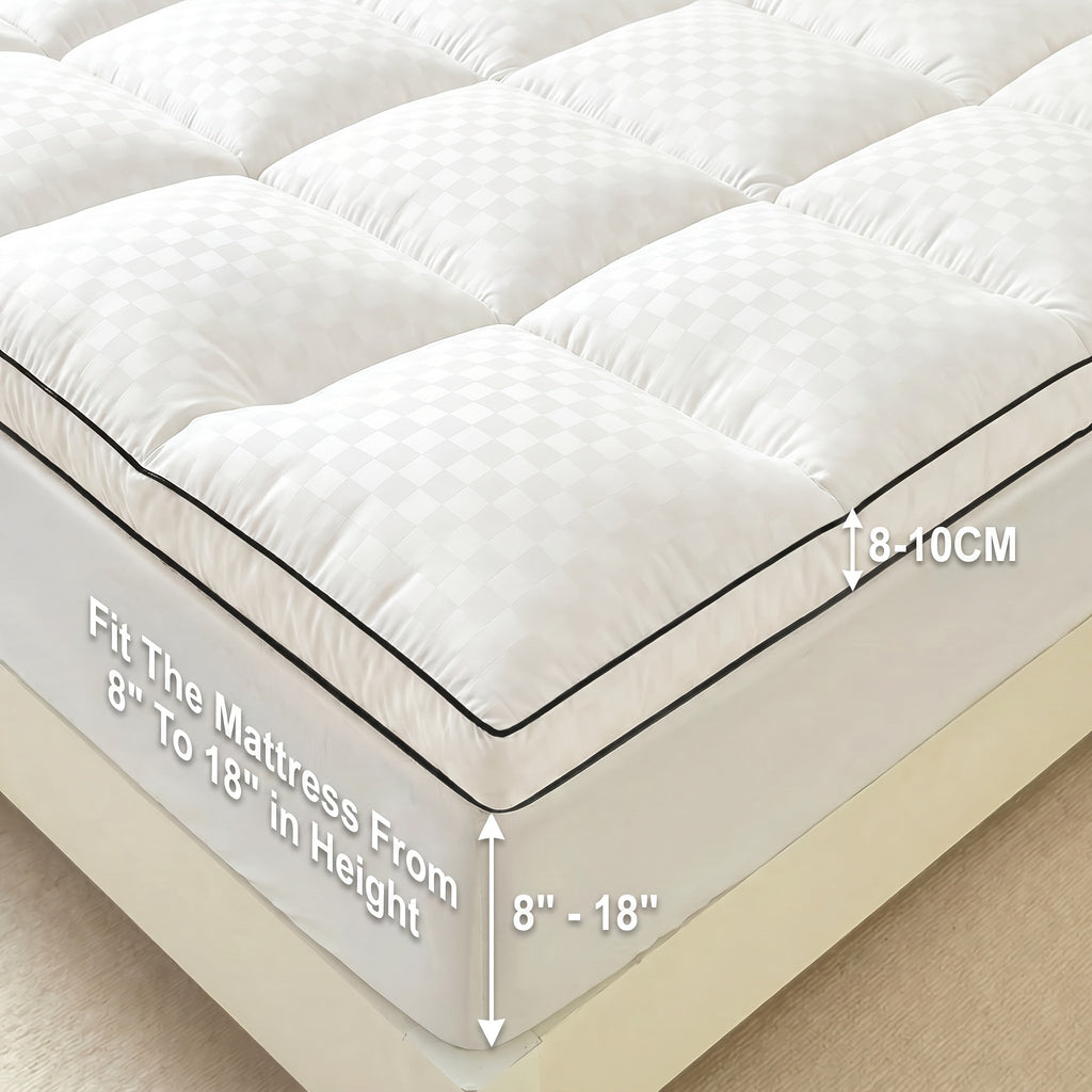Quilted Pillow Top Mattress Topper 1000GSM Cooling - Fitted Mattress Cover Deep Pocket 8-21", Soft Mattress Protector for Twin Full Queen King Cal King