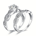 925 Sterling Silver Infinity Knot Bridal Ring Set of 2 for Women – Round Cut Cubic Zirconia Stackable Wedding Engagement Rings, Silver & Gold, Sizes 4-12