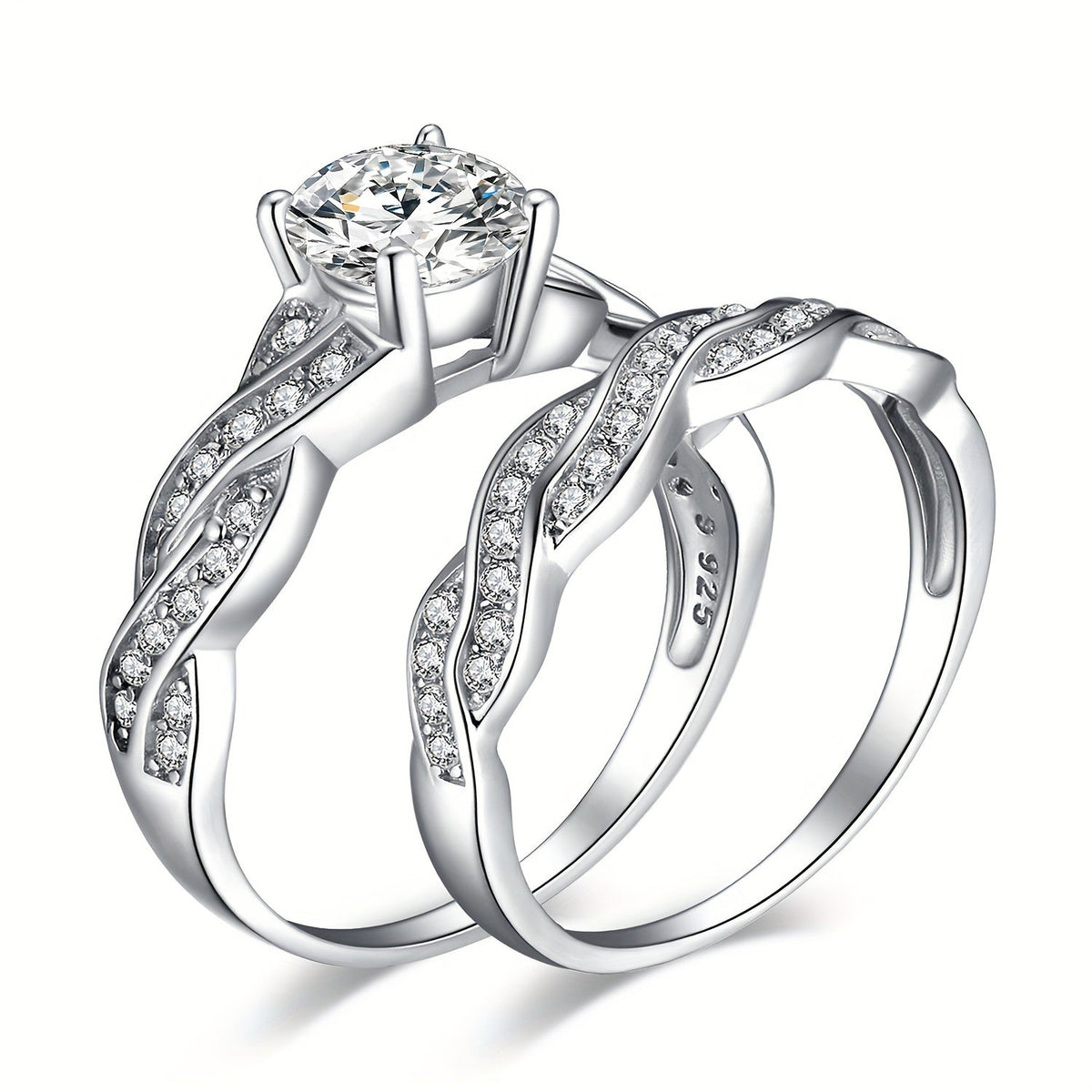 925 Sterling Silver Infinity Knot Bridal Ring Set of 2 for Women – Round Cut Cubic Zirconia Stackable Wedding Engagement Rings, Silver & Gold, Sizes 4-12