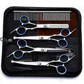 7-Piece Pet Grooming Scissors Set – Ceramic-Coated 4CR Stainless Steel, Safety Round Tips, Straight Thinning & Curved Shears with Comb & Storage Bag for Dogs Cats All Breeds