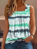 Women's Square Neck Ruffled Flowy Tank Top – Gathered Striped Print Sleeveless Blouse Casual Summer Tops Viridity Violet Vibrant Blue Apricot S-XXL