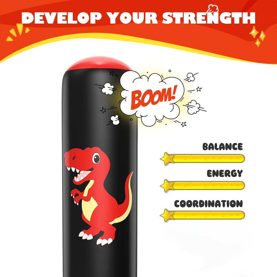 Dinosaur Inflatable Punching Bag 48 Inch for Kids – Stable Bop Bag Boxing Set with Gloves for Karate, Taekwondo & Active Play, Fun Dinosaur Toy Gift for Boys & Girls, Blue & Red