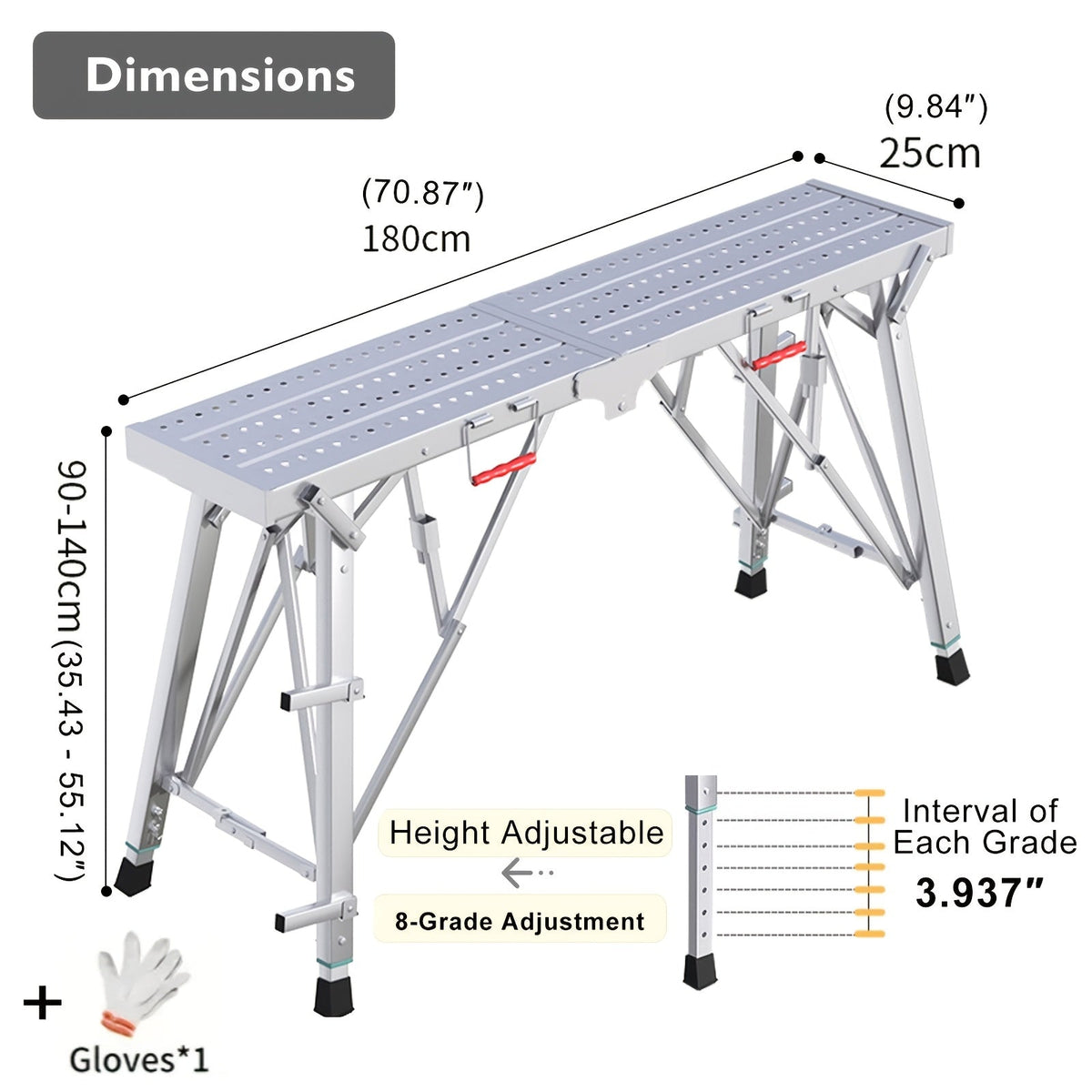 Scaffolding Work Platform 800Lb Heavy Duty Adjustable Height 31.5–49" – Folding Portable Step Ladder with Anti-Slip Feet & Safety Lock for Painting, Drywall, RV Cleaning, Car Washing & Home Decorating