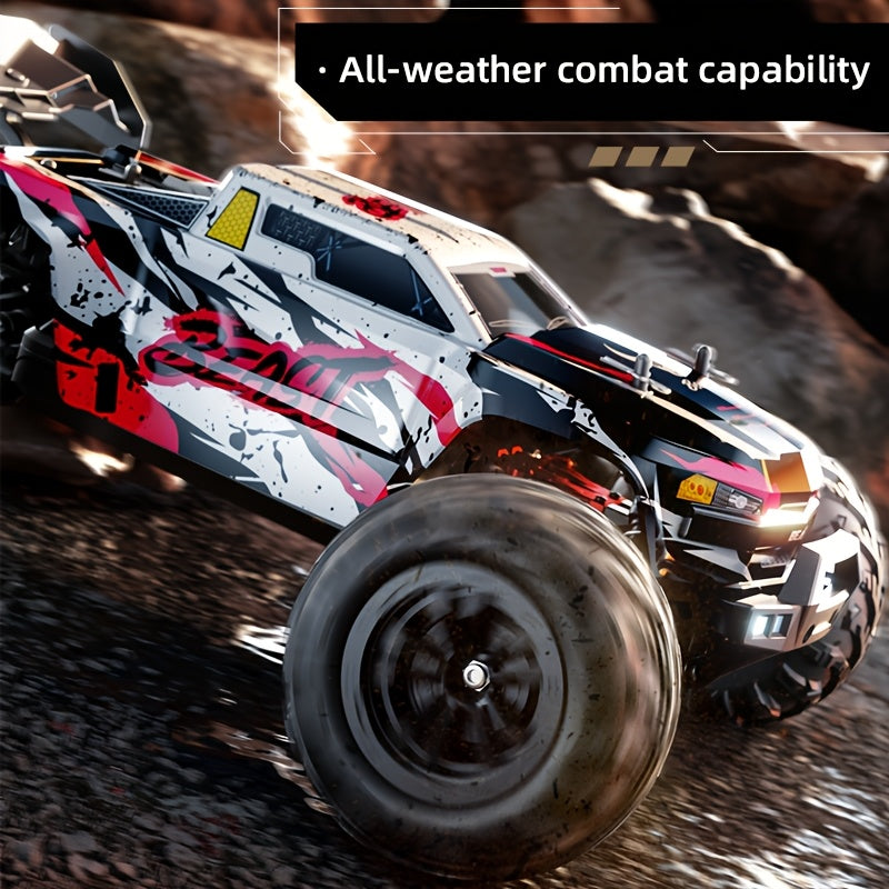 80KM/H 4WD RC Off-Road Truck - Full Proportional Control, Metal Gears & Differential, Independent Suspension, LED Lights, Wheelie Bar, All-Terrain Professional RC Car - Pink
