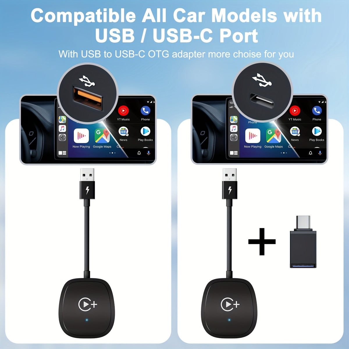 Wireless CarPlay Adapter with YouTube & TikTok – Plug & Play USB Dongle Converts Wired to Wireless Apple CarPlay, Supports iPhone Hotspot WiFi, Compatible with Audi Ford Toyota Honda & More