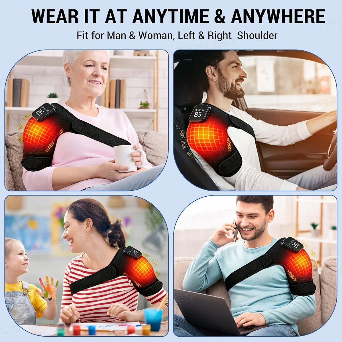 Cordless Shoulder Heating Massager with Vibration – 3 Heat & 3 Vibration Levels, LED Touch Screen, Electric Heating Pad for Shoulder, Elbow & Knee Pain Relief, Gift for Parents & Father’s Day