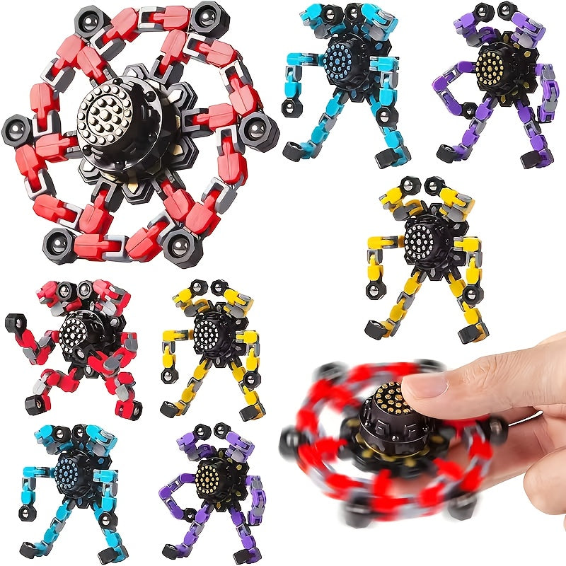 Transforming Finger Spinner Robot Toy 12 Piece Set Random Color Deformation Fidget Spinner Sensory Toy for Teens Kids Birthday Graduation Christmas Halloween Party Gift