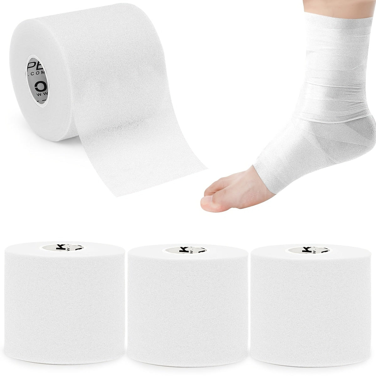 Pre Wrap Tape 4-Rolls Athletic Foam Underwrap for Sports - Protect Ankles Wrists Hands Knees, 2.75 Inch x 30 Yards Each Roll, OK TAPE Sports Underwrap