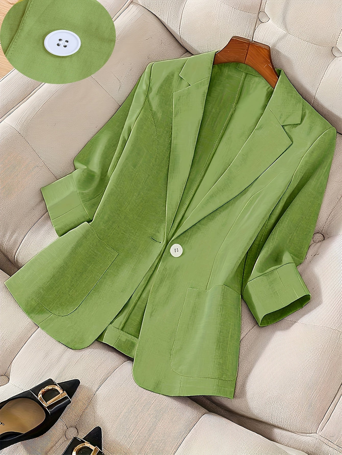 Women's Single Button Blazer Jacket 3/4 Sleeve Lightweight Suit Coat | Elegant Casual Outerwear for Spring Summer Fall | Office Work Business Professional Solid Color Blazer S M L XL XXL