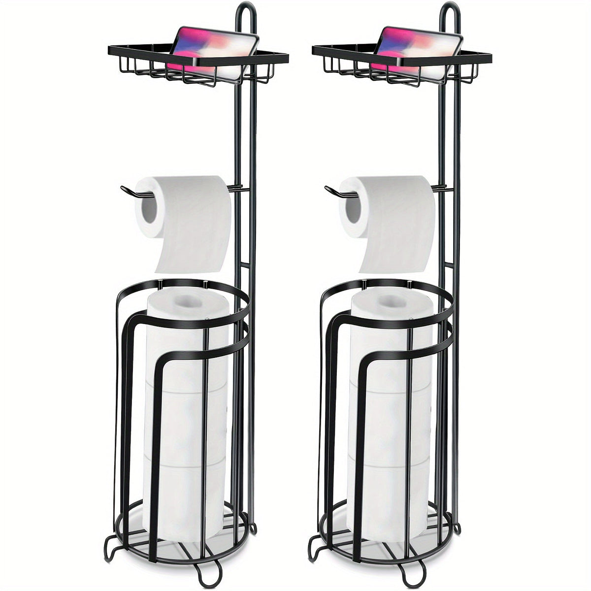 Freestanding Toilet Paper Holder – Metal Stand with 3 Reserve Roll Storage, Modern Bathroom TP Dispenser, No Drilling Required, Housewarming & Christmas Gift