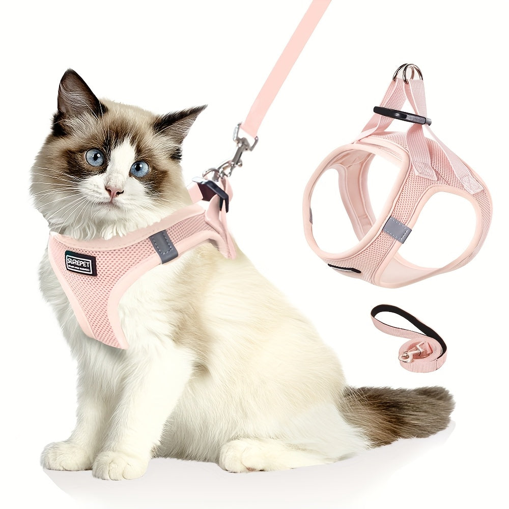 Cat Harness and Leash Set for Walking, Escape-Proof Adjustable Soft Cat Vest Harness with Reflective Strips - Comfortable Outdoor Cat Walking Jacket in 5 Colors & Sizes XS-XL