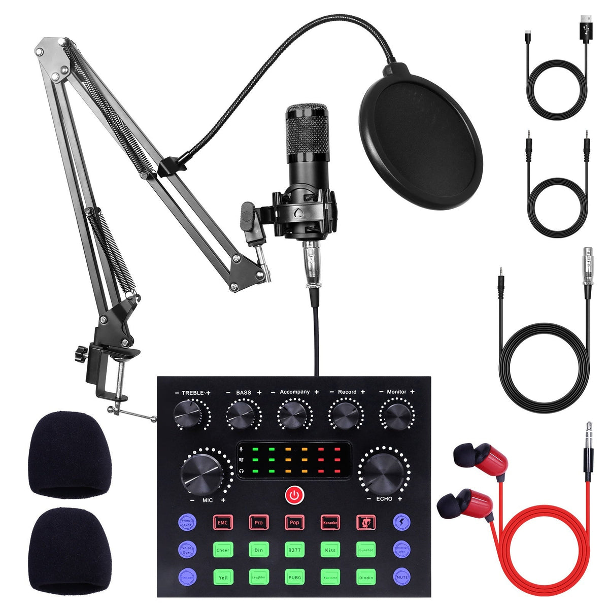 BM-800 Podcast Recording Studio Bundle with Live Sound Card, Voice Changer & Earphones – Complete Audio Interface Kit for Streaming, Vlogging & Live Broadcast, Multiple Models Available