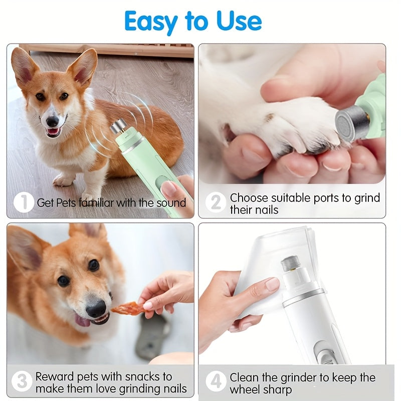 Quiet Electric Dog Nail Grinder USB Rechargeable – 2-Speed Painless Pet Nail Trimmer with Polishing & Smoothing Head for Large Medium Small Dogs, Low-Noise Cordless Claw Care Tool, Black Blue Green White