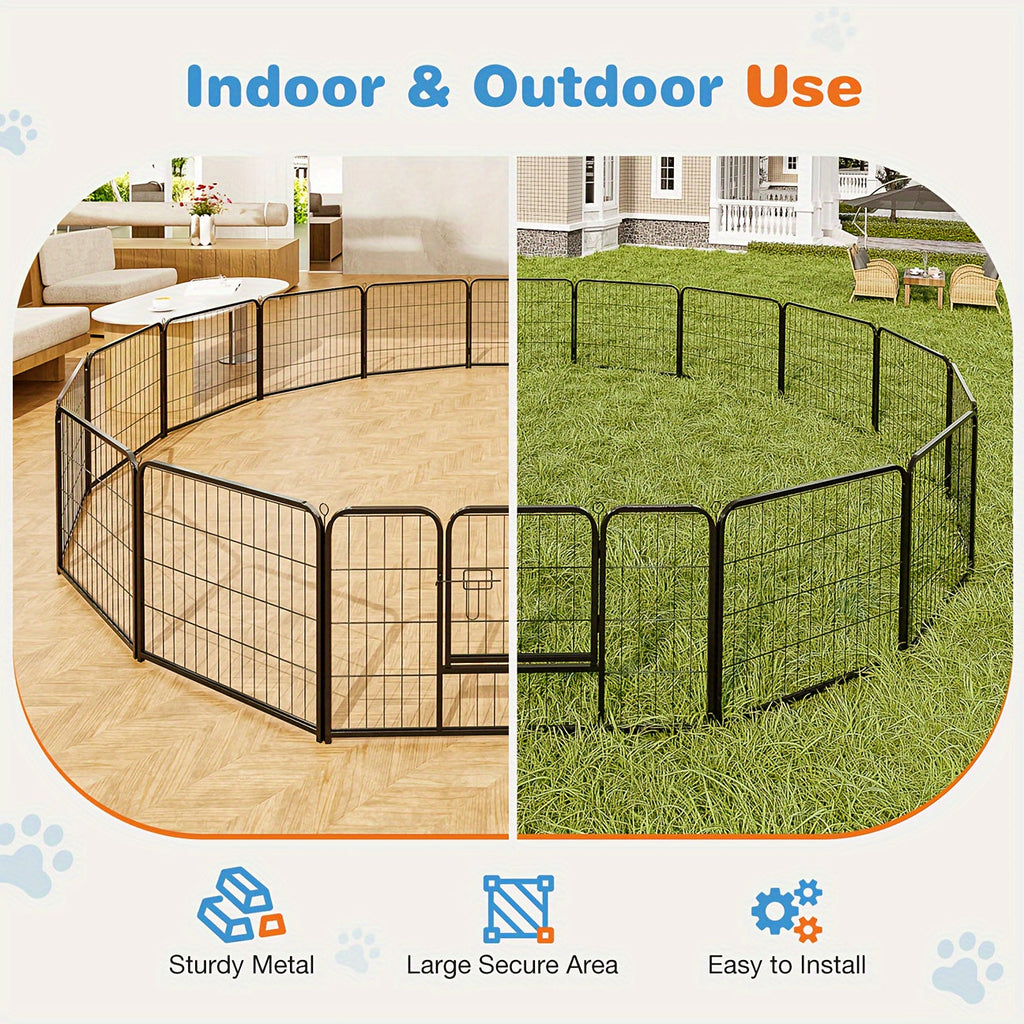 Portable Dog Playpen 8/16 Panels Heavy Duty Pet Exercise Pen for Large Medium Small Dogs Indoor Outdoor Use RV Camping Garden Yard Puppy Rabbit Animal Pen
