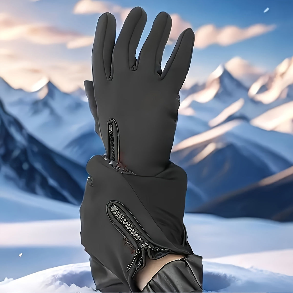 Winter Thermal Gloves Fleece Lined Windproof Touchscreen Zipper Closure Soft Warm Outdoor Gloves for Men Women Black Cold Weather Driving Running Cycling Hiking Daily Wear