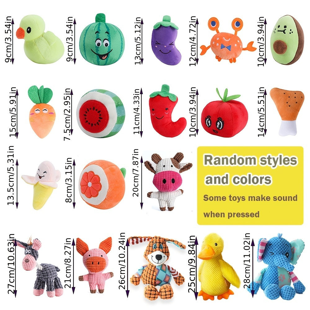 Dog Squeaky Toy Set 5 or 10 Pack - Random Style Interactive Plush Chew Toys for All Breed Sizes, Cute Patterns for Teeth Grinding and Boredom Relief, No Battery Required
