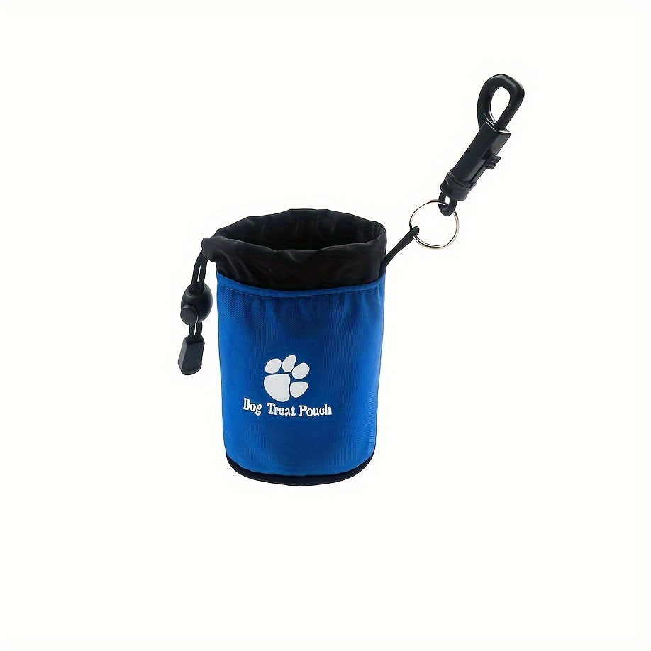 Dog Treat Pouch with Clip-On Belt & Harness Attachment - Paw Print Drawstring Zipper Training Bag for Puppy Walking Snacks Portable Pet Accessory Black Blue Red Green