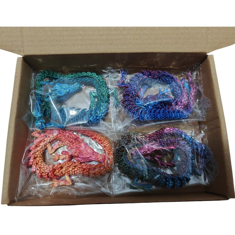 4pcs 3D Printed Crystal Dragon Statue Set Collectible Figures Modern Home Office Event Decor Crystal Sculpture Display Art Gift for Dragon Collectors Ages 14+